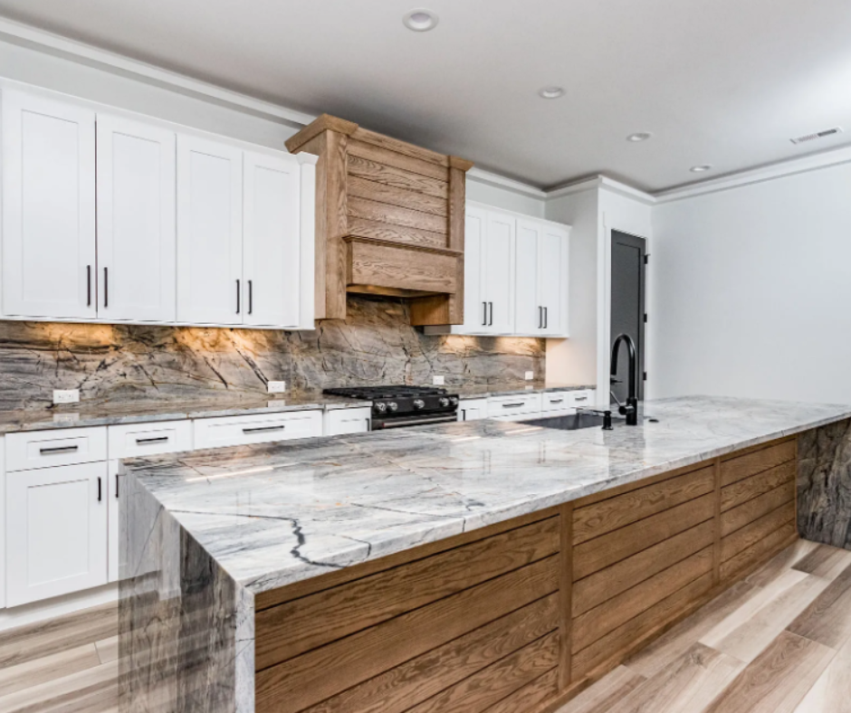 kitchen side view with Natural Quartzite